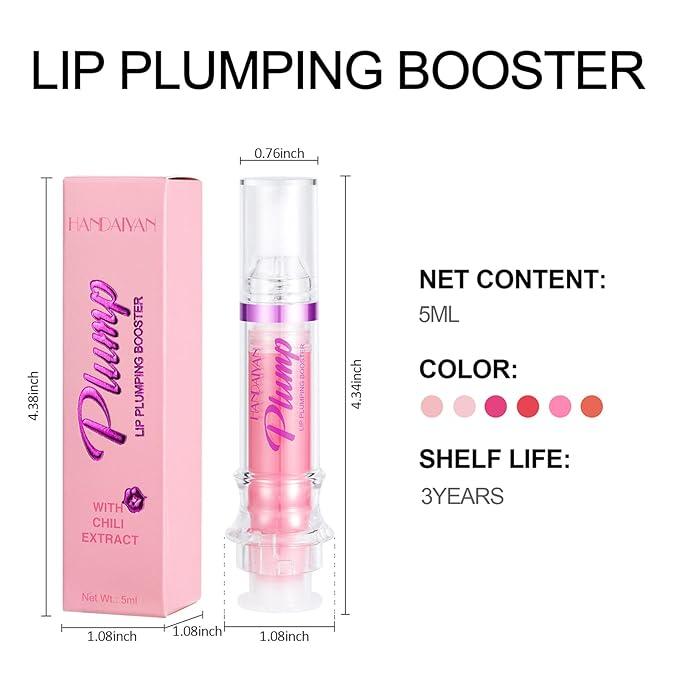 Lip Plumping Booster, Spicy Lip Plumper Gloss Lip Plumping Oil, Ultra-Hydrating & Nourishing Plump and Pout Lip Plumper, Glossy Finish Fuller Natural Lip Gloss for Women Girls