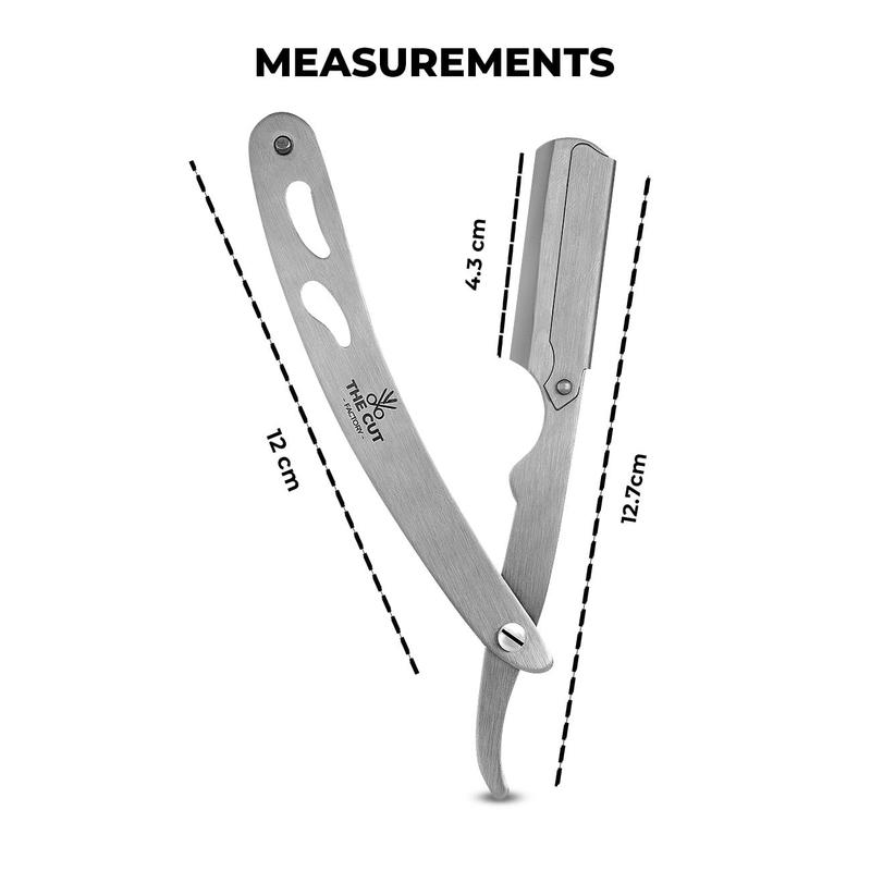 The Cut- Factory- Straight Razor with 100 Pack Platinum Treat Single Blade Razors for Men- Professional Barber Straight Edge Razor for Close Shaving 100 Percent Stainless Steel-Silver