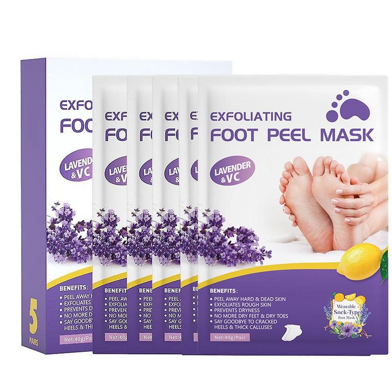 Foot Exfoliating Mask (5 pairs)  Removes Dead Chapped Feet and Calluses Spa Treatment Made with Aloe Vera Extract lavender Scent Foot peel mask Friend