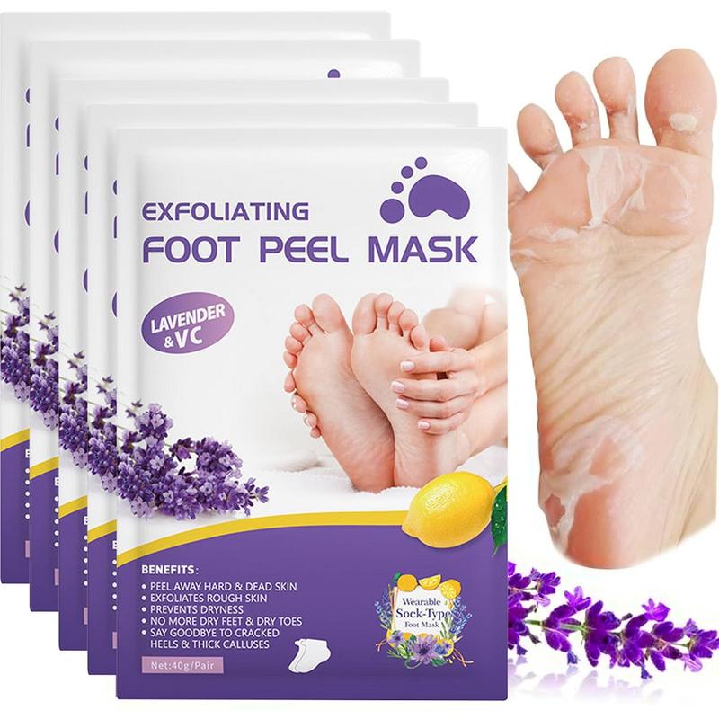 Foot Exfoliating Mask (5 pairs)  Removes Dead Chapped Feet and Calluses Spa Treatment Made with Aloe Vera Extract lavender Scent Foot peel mask Friend