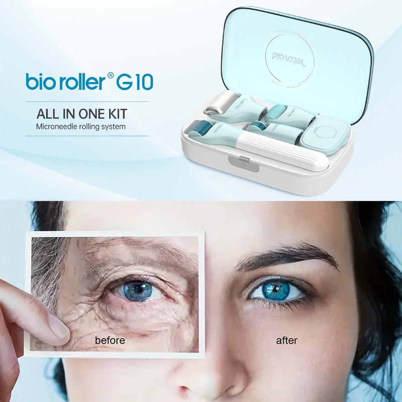 Bio Roller 10 In 1 Dermaroller Kit Face Massager Jade Ice Roller Microneedling Derma Rolling System Facial Cleaning Brush With Travel Case Cleansing Silicone Skincare Gentle