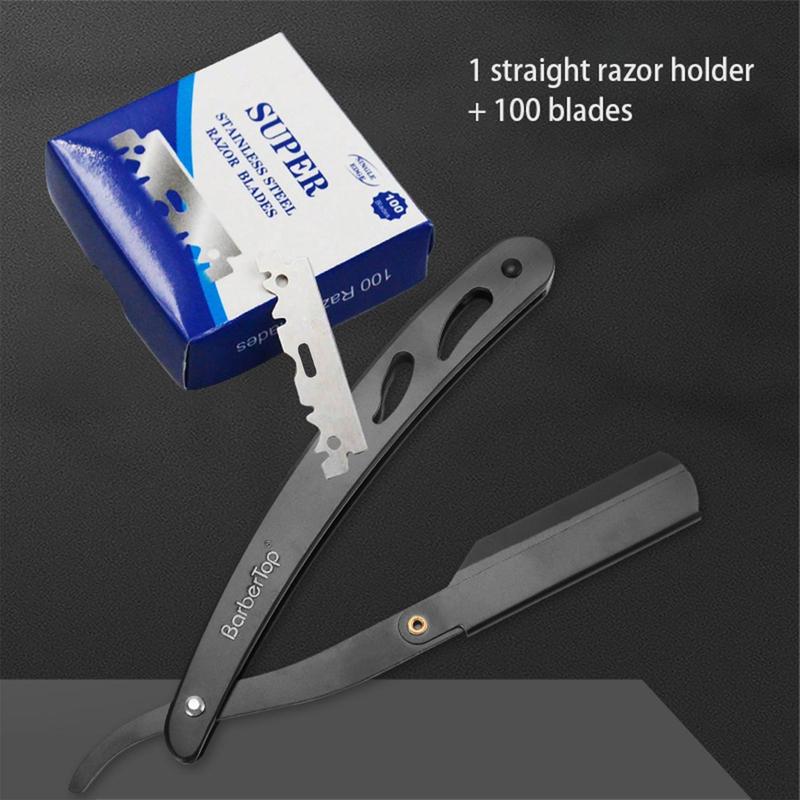 Hair Straight Razor Holder & Blades Set, 1 Set Professional Hair Shaving Tool, Hair Shaver for Men, Men's Grooming Tool