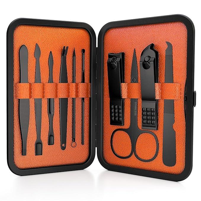 Mens 10-Piece Multifunctional Pedicure & Manicure Kit - Includes Tweezers & 2 Nail Clippers & Nail File, Scissors, Scraping Tool & More Nail Care Body Care