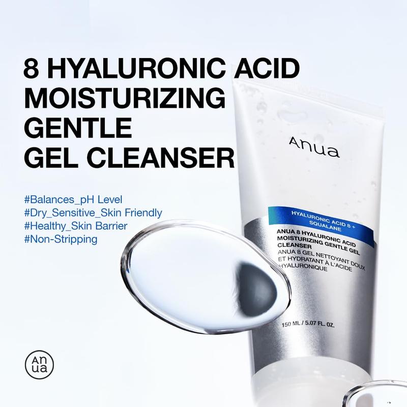 ANUA Moisturizing Gentle Gel Cleanser, Hyaluronic Acid, Squalane, Ceramide, Foaming Facial Korean Cleanser, Ph Balance, Daily Hydrating Face Wash, Korean Skincare (150Ml 5.07Fl Oz.) Cosmocos Co