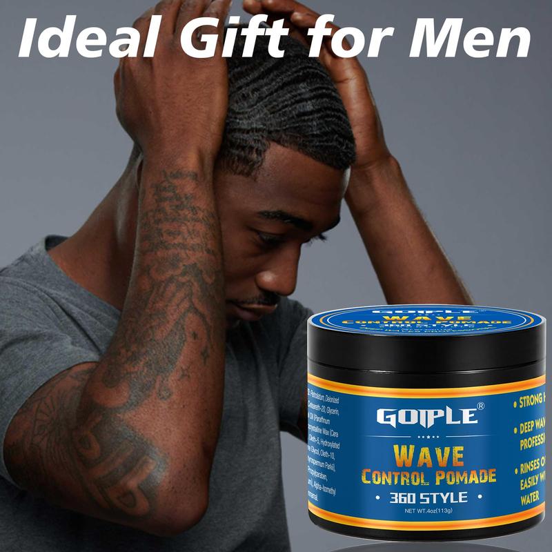 Natural Wave Pomade for Men - Strong Hold, Easy Wash 360 Wave Training Cream, Water-Based Moisturizing Hair Grease for Black Men