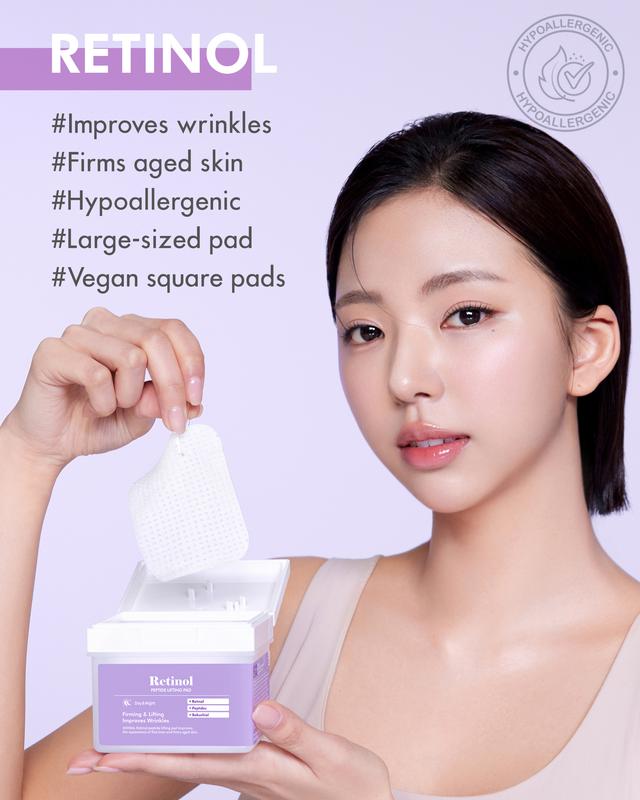 DERMAL Retinol Peptide Lifting Pad - Korean Toner Pad for Anti-Aging & Wrinkles with Bakuchiol - Vegan Pure Cotton Square Pads, 120 Sheets