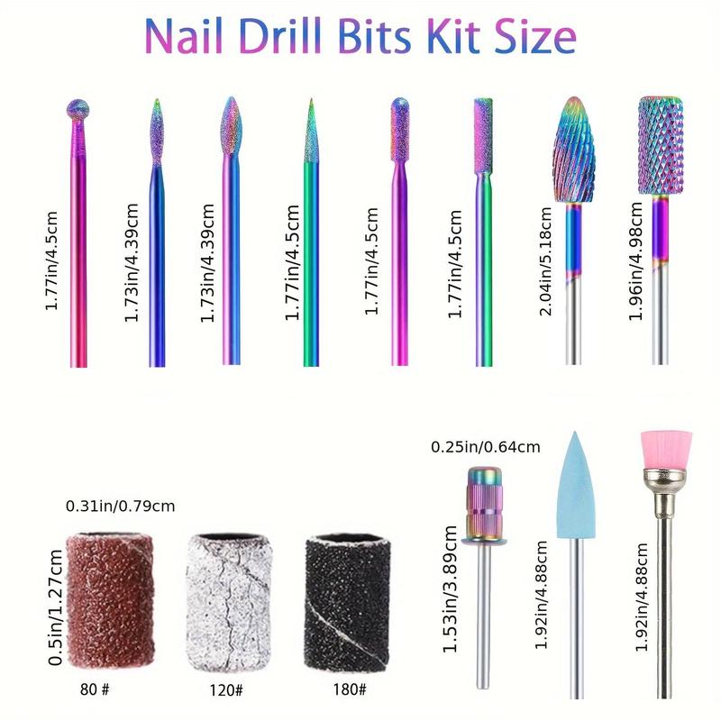 Nail Drill Bits Set, 11pcs Tungsten Carbide Drill Bit Set with 75pcs File Sanding Bands, Professional Drill Bits Set for Acrylic Gel Nails