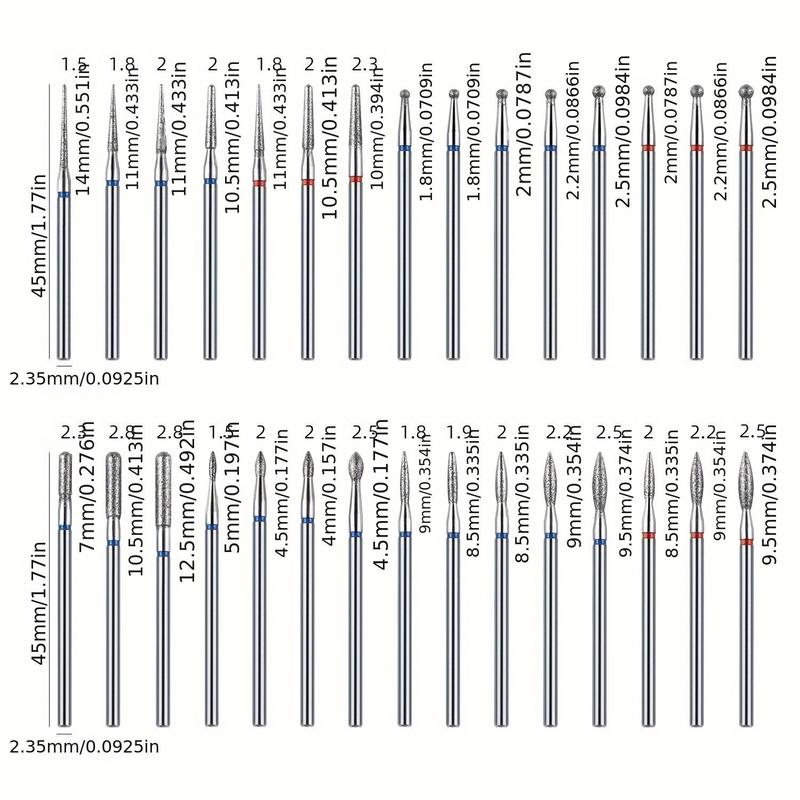 Nail Drill Bit Set, 30pcs set Stainless Steel Nail Accessories, Cuticle Clean Nail Drill Bit Set, Milling Cutter for Manicure Rotary Bits Accessories