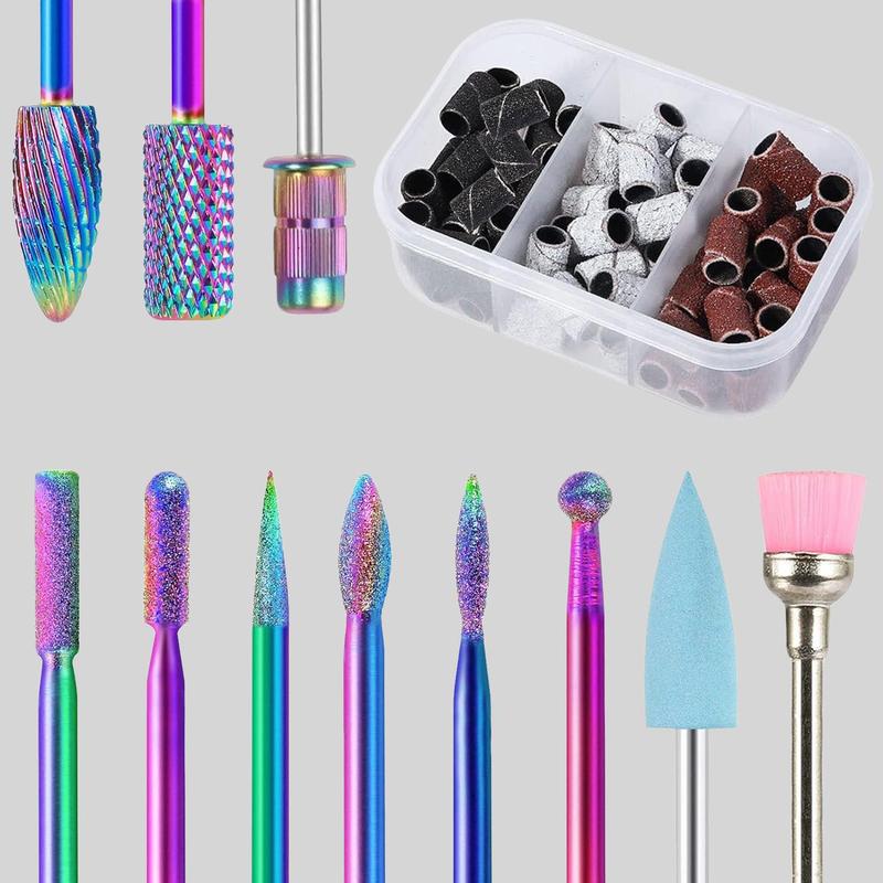 Nail Drill Bits Set, 11pcs Tungsten Carbide Drill Bit Set with 75pcs File Sanding Bands, Professional Drill Bits Set for Acrylic Gel Nails