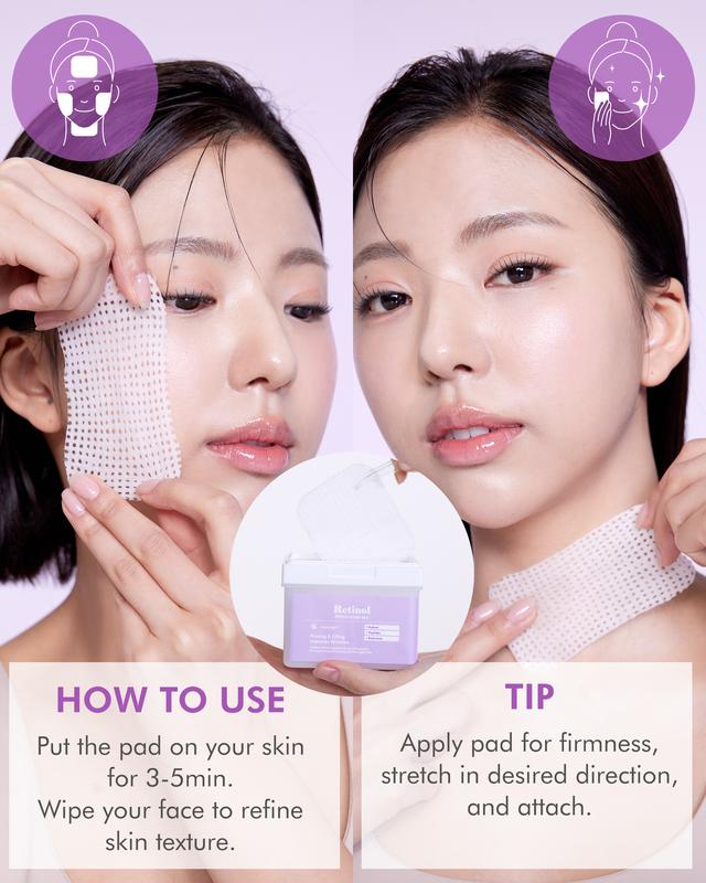 DERMAL Retinol Peptide Lifting Pad - Korean Toner Pad for Anti-Aging & Wrinkles with Bakuchiol - Vegan Pure Cotton Square Pads, 120 Sheets