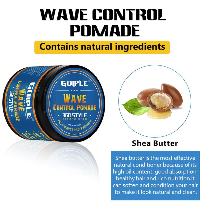 Natural Wave Pomade for Men - Strong Hold, Easy Wash 360 Wave Training Cream, Water-Based Moisturizing Hair Grease for Black Men