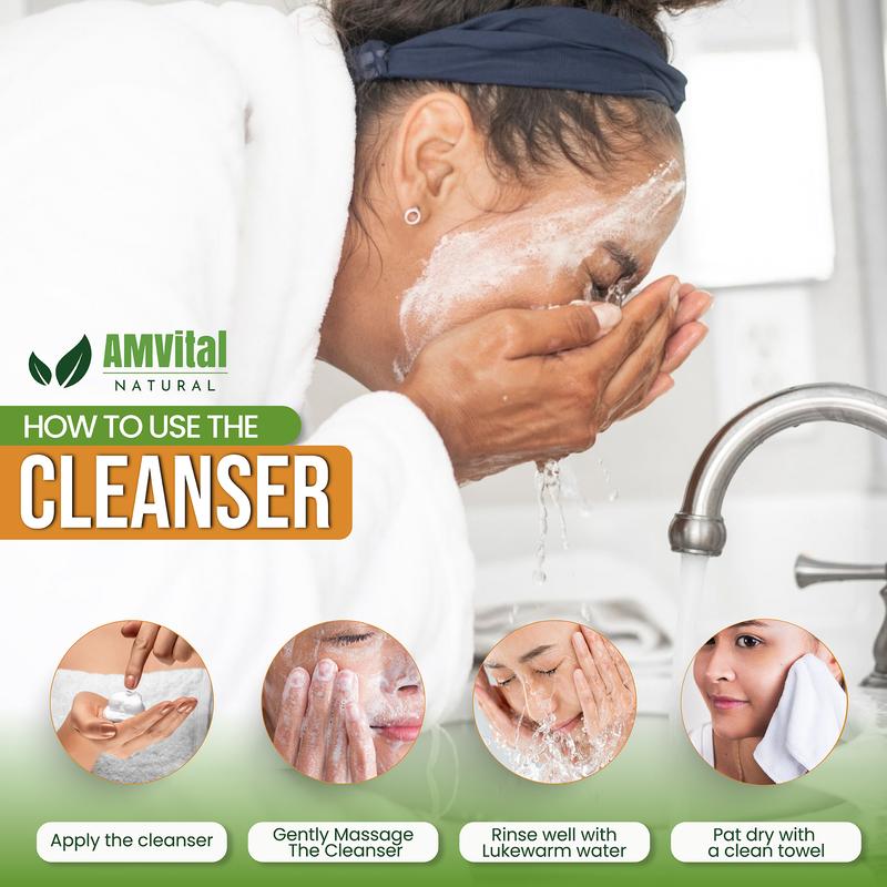 AMVital Turmeric Facial Cleanser gently nourishes and hydrates skin with natural ingredients like aloe vera and vitamin E, daily skincare