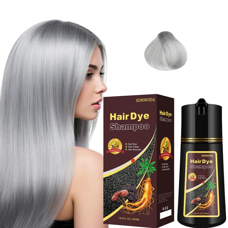 Instant Silver Gray Hair Dye Shampoo 3-in-1, Long-lasting & Natural Color Shampoo, Herbal Ingredients Haircare for Men Women, Easy to Use, 16.9 Fl Oz