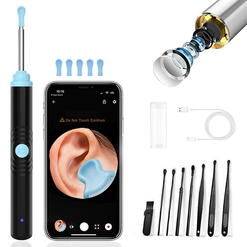 Intelligent Visual Ear Scoop for Christmas Gift, 1 Box Ear Wax Remover with 5 Counts Ear Scoops & 8 Counts Ear Digging Tools, Rechargeable Ear Wax Removal Kit for Smartphones