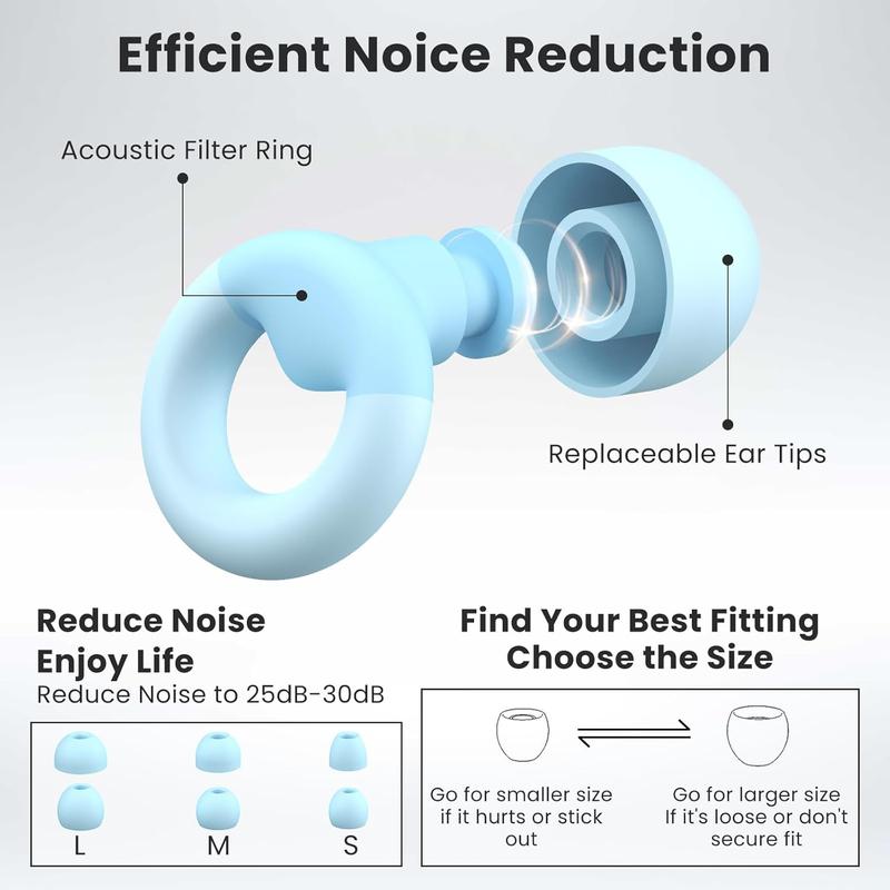 Earplugs for Sleeping,Noise Reduction Soft  Earplugs with 7 Pairs Ear Tips&One Connection Cord,Hearing Protection Reusable Earplugs for Sleeping,Concert, Work&Sound Reduction 25dB-30db