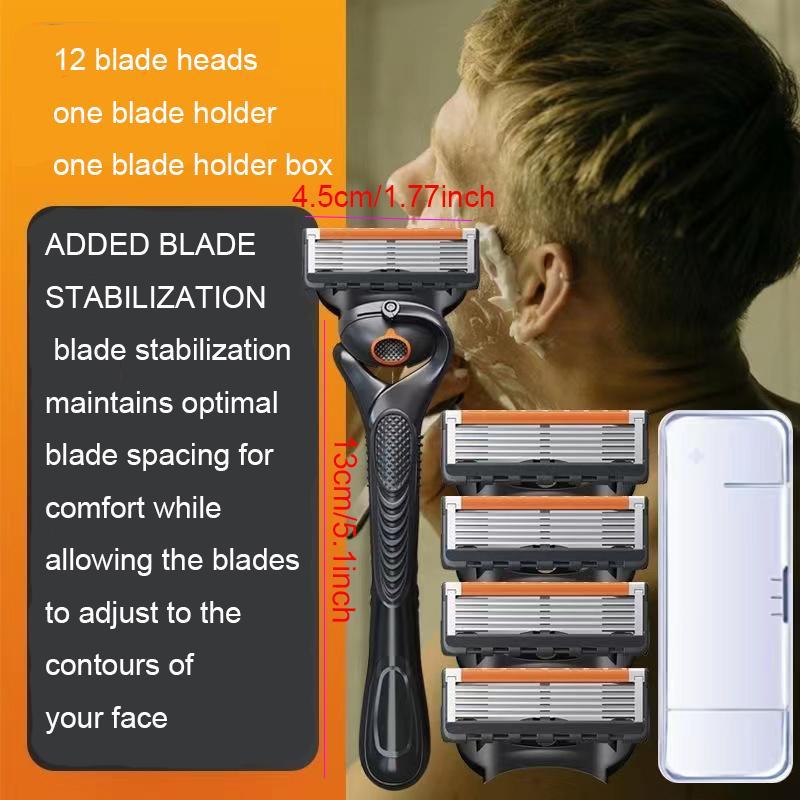 Men's Manual Razor Kit, 13pcs set 5 Layer Blade Razor Holder & Blades, Shaving Razor For Men, Safety Razor For Men Shaving, Christmas Gift