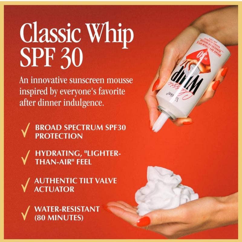 Vacation Classic Whip SPF 30 Sunscreen  , Whipped Sunscreen Mousse SPF 30, Moisturizer with SPF, Broad Spectrum, Water-Resistant Whipped Sunscreen,