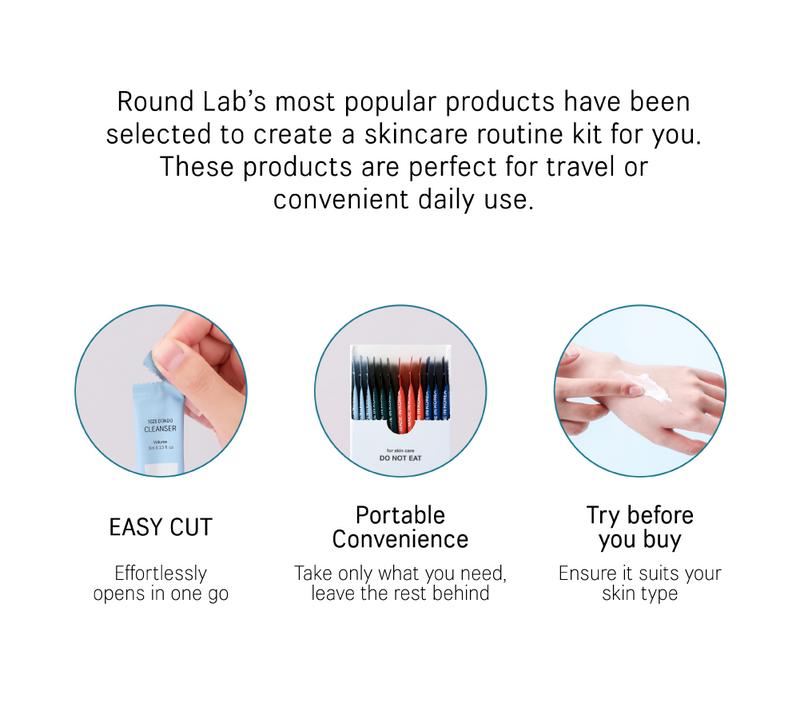 [Gift] ROUND LAD Stick Pouch Kit (1025 Dokdo Cleanser 3ml*3ea, Pine Calming Cica Ampoule 3ml*3ea, Soybean Panthenol Cream 3ml*3ea, Birch Juice Moisturizing Sunscreen 3ml*3ea)