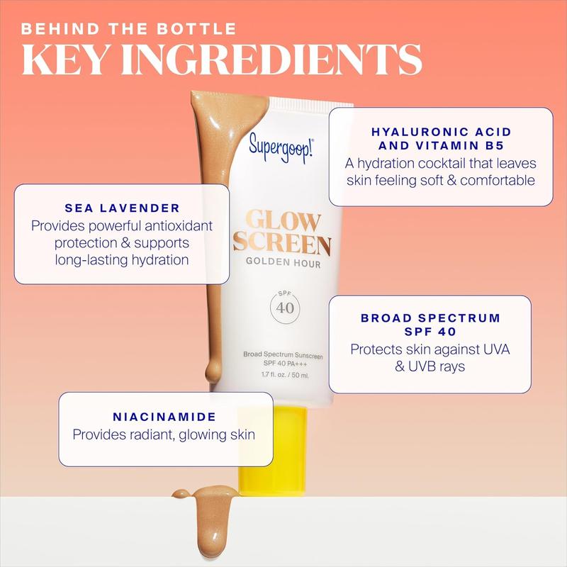 Glowscreen SPF 40 by Supergoop!  Sunrise (Champagne Glow) - 1.7 fl oz - Glowy Primer + Broad Spectrum Sunscreen - Helps Filter Blue Light - Boosts Hydration with Hyaluronic Acid, Vitamin B5 & Niacinamide