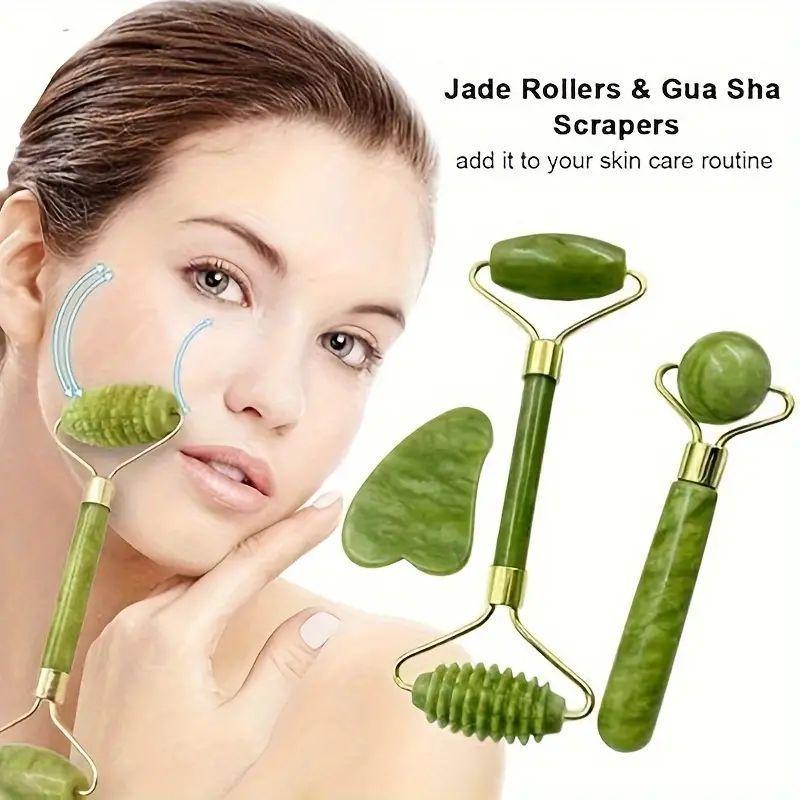 4 in 1 Facial Massage Tool Set, 3 Counts set Gua Sha Board & Scraping Tool & Face Roller, Manual Face Massage Tool for Women