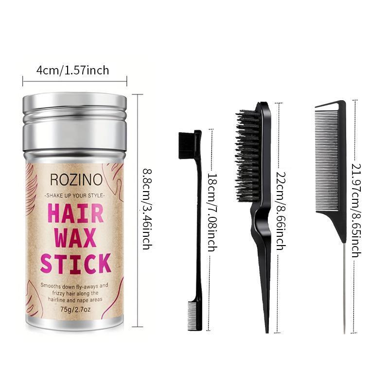 Natural Extracts Hair Styling Kit, 1 Count Hair Wax Stick & 3 Counts Comb, Hair Care & Styling Product for All Hair Types