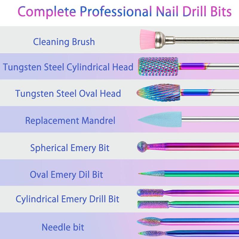 Nail Drill Bits Set, 11pcs Tungsten Carbide Drill Bit Set with 75pcs File Sanding Bands, Professional Drill Bits Set for Acrylic Gel Nails