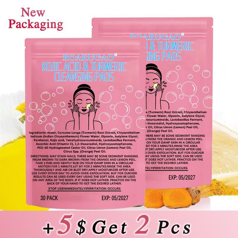 [60Pieces 60%off] ROARUGAO Turmeric Cleansing Exfoliating Pads Facial Cleansing  Skincare Comfort Turmeric & Ginger Cleansing Pads, 30pcs  Bags Exfoliating Skin Care Pad, Deep Cleansing Facial Skin Care Product for Women & Men