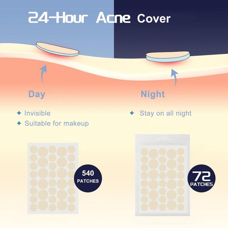 Day & Night Acne Patches, 615pcs box Gentle Acne Cover Patches, Breathable Facial Care Patches, Skin Care Products for Women & Men