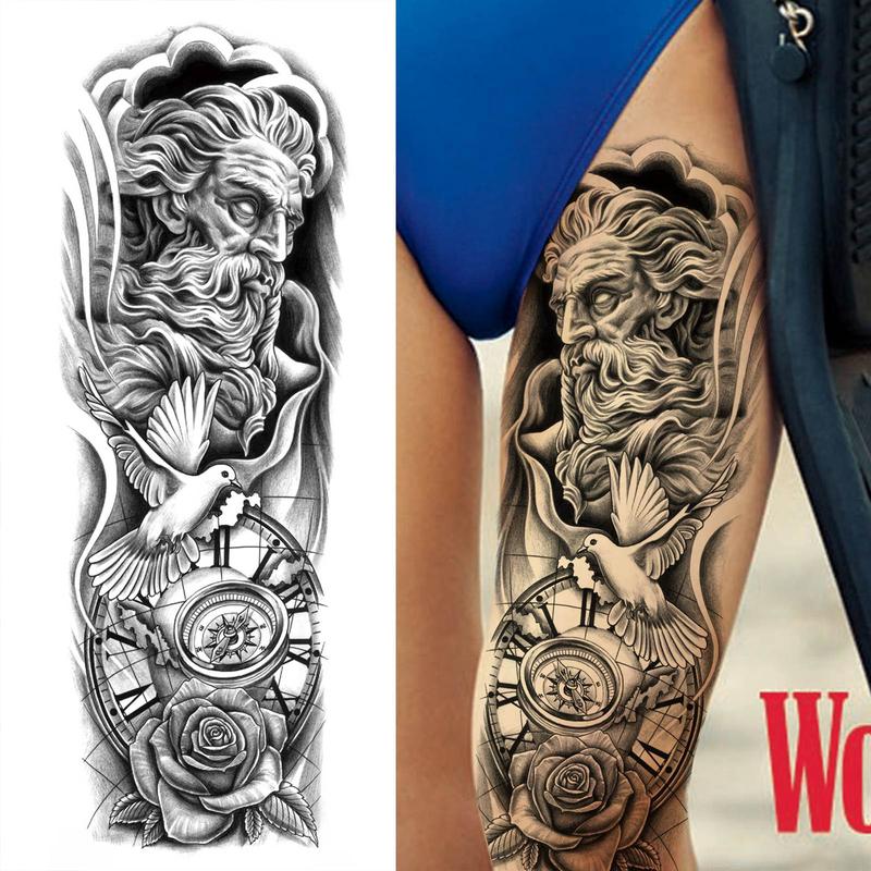 God Warrior Flower Pattern Temporary Tattoo, Waterproof Long Lasting Realistic Fake Sleeve Tattoo Sticker, Body Art Sticker for Men & Women