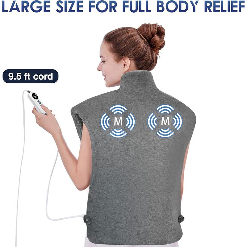 Heating Pad with Massager for Neck and Shoulders, Wearable Electric Heating Pads for Back Pain Relief, Auto-Shut Off, 6 Heat Settings, 4 Massage Modes, Large Size, Perfect Present for Winter, Thanksgiving, Christmas, New Year Gift