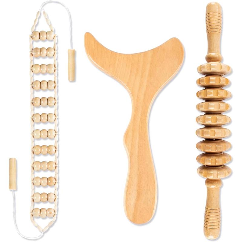 Wood Therapy Massage Tools,Back Wooden Massage Roller Rope Tool Maderoterapia Kit Professional Cellulite Massager for Body Shaping, Contouring,Back Neck Leg Muscle Relief