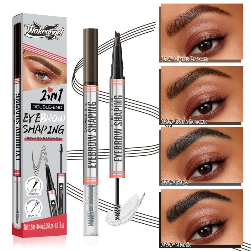 Curved Eyebrow Pen - Eyebrow Pencil Magical 2-in-1 Dual-Ended Eye Brow Pencils for Women with Fork-Tip & Precise Brush-Tip Create Natural Hair-Like Brows, Last All-Day