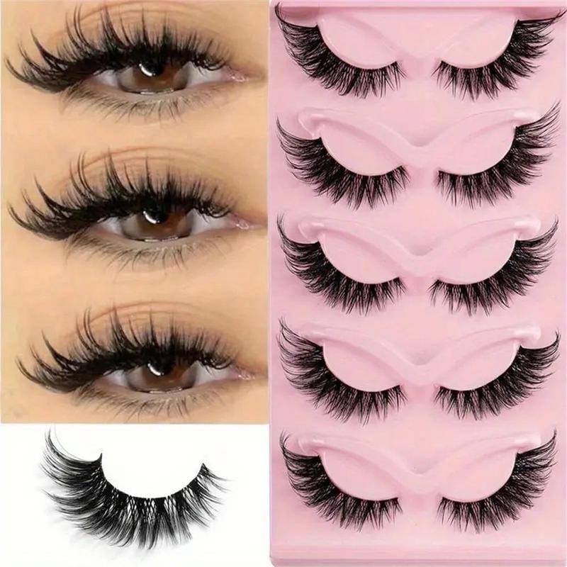 Natural False Eyelashes (5 Pairs), Wispy Cat Eye Faux Cluster Lashes, Natural Curling Eye Makeup Strip Lashes, Full Volume Eyelash for Lashes Extensions, Eyelashes Extensions, Makeup Products, Makeup Tools, Christmas, Christmas Gift