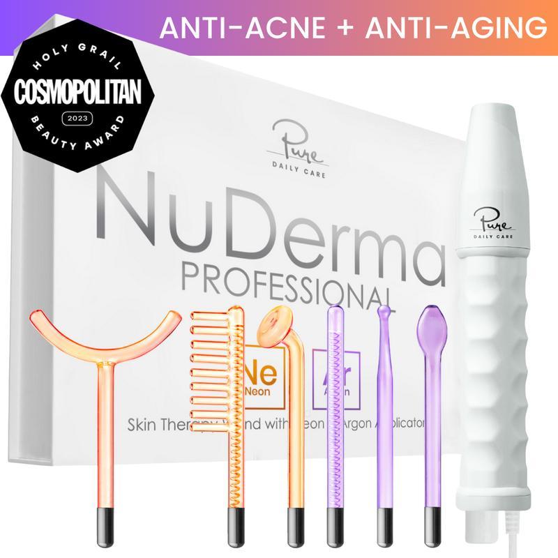 NuDerma Professional High Frequency Wand by Pure Daily Care with Argon and Neon Applicator for Anti-Aging and Anti-Acne