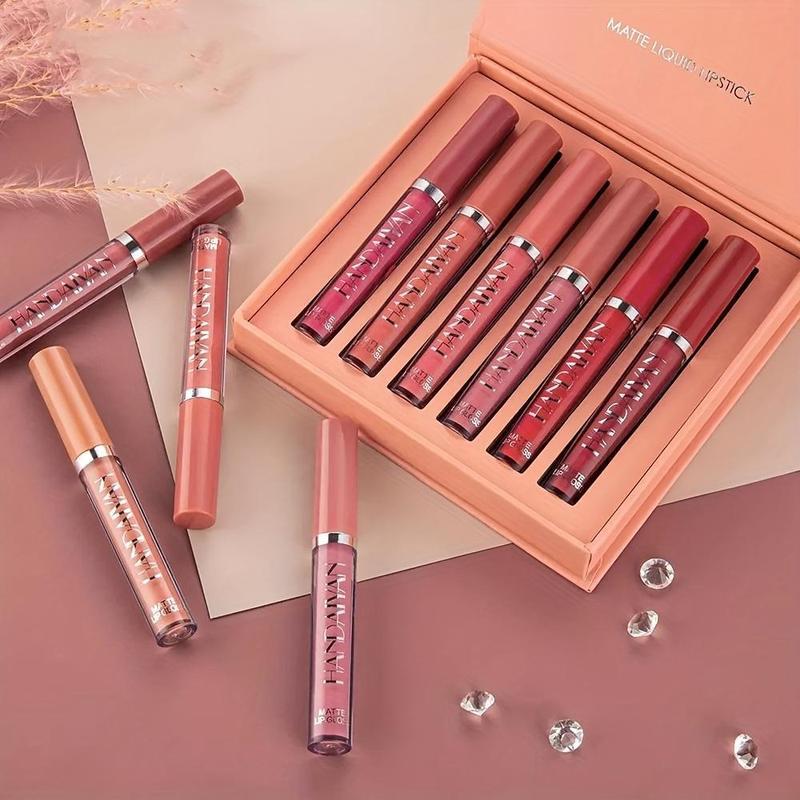 6Pcs Lipstick Makeup Set, Satin Texture Plumping Matte liquid Moisturizing Long-Lasting Wear Non-Stick Cup Not Fade Waterproof Smudge Proof Lip Gloss Suitable for All Occasions Party, Girls and Women Makeup Accessories Glossy Cosmetic Lip Care Moisturizer