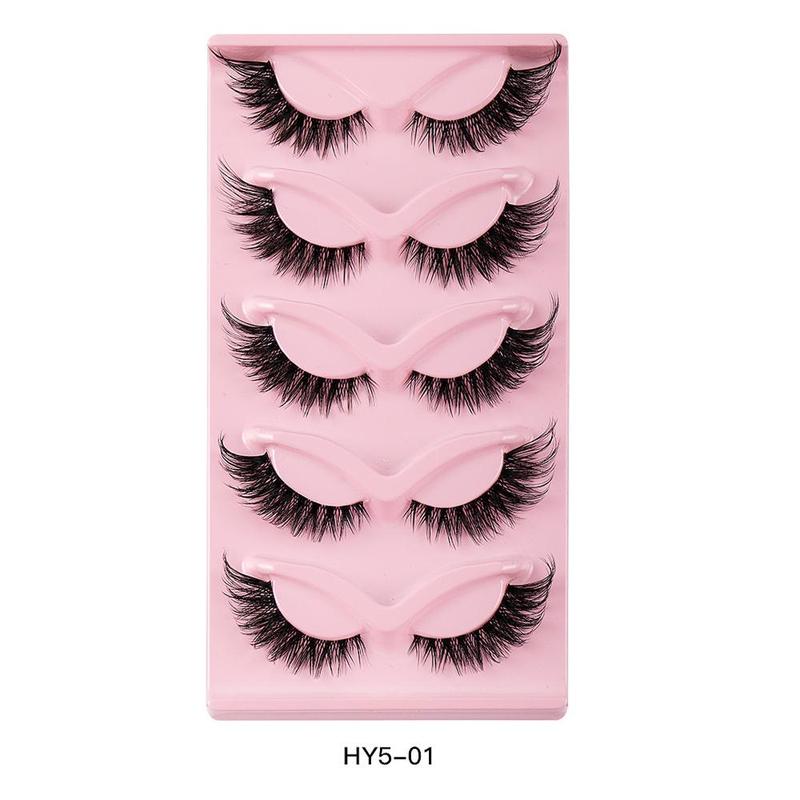 Natural False Eyelashes (5 Pairs), Wispy Cat Eye Faux Cluster Lashes, Natural Curling Eye Makeup Strip Lashes, Full Volume Eyelash for Lashes Extensions, Eyelashes Extensions, Makeup Products, Makeup Tools, Christmas, Christmas Gift