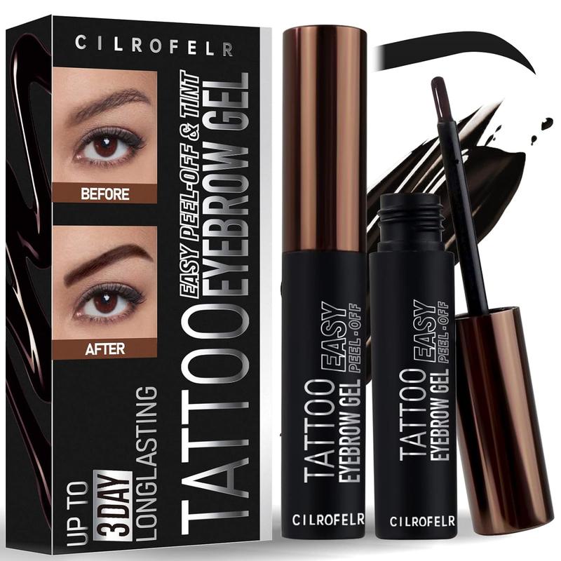 Tattoo Peel-Off Eyebrow Gel Stain, Semi-Permanent Tattoo Peel-Off Eyebrow Stain, Lasts Up to 3 Days, Waterproof, Transfer-Proof, Creates Thicker and Defined Eyebrows, Grey-Black (Pack of 2)