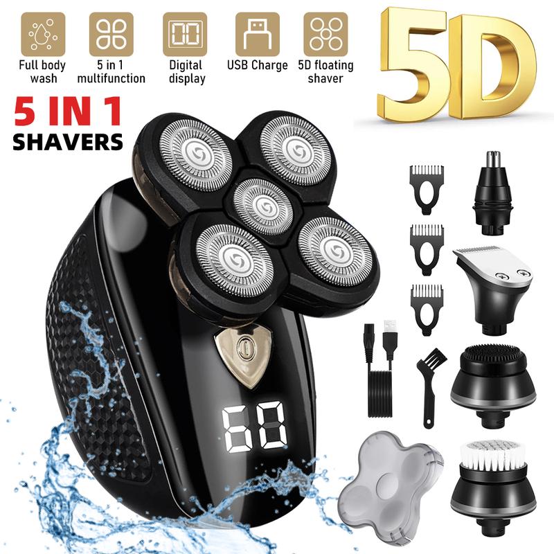 5 in1 Head Shavers for Bald Men,Rotary Electric Shaver Rechargeable Bald Head Hair Beard Trimmer Razor, Detachable Head Shavers, 5D Electric Razor Waterproof for Bald Men, Wet Dry LED Display Rechargeable Rotary Shaver Grooming Kit, Mens Birthday Gift