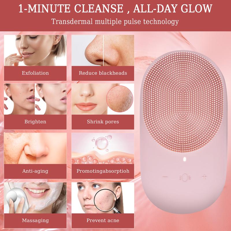 Facial Cleansing Brush, Sonic Scrubber Made with Ultra Hygienic Soft Silicone, Waterproof Sonic Vibrating Face Brush for Deep Cleansing, Gentle Exfoliating and Massaging Multifunction Face Cleaning Face Cleaning, Relieve Fatigu Comfort