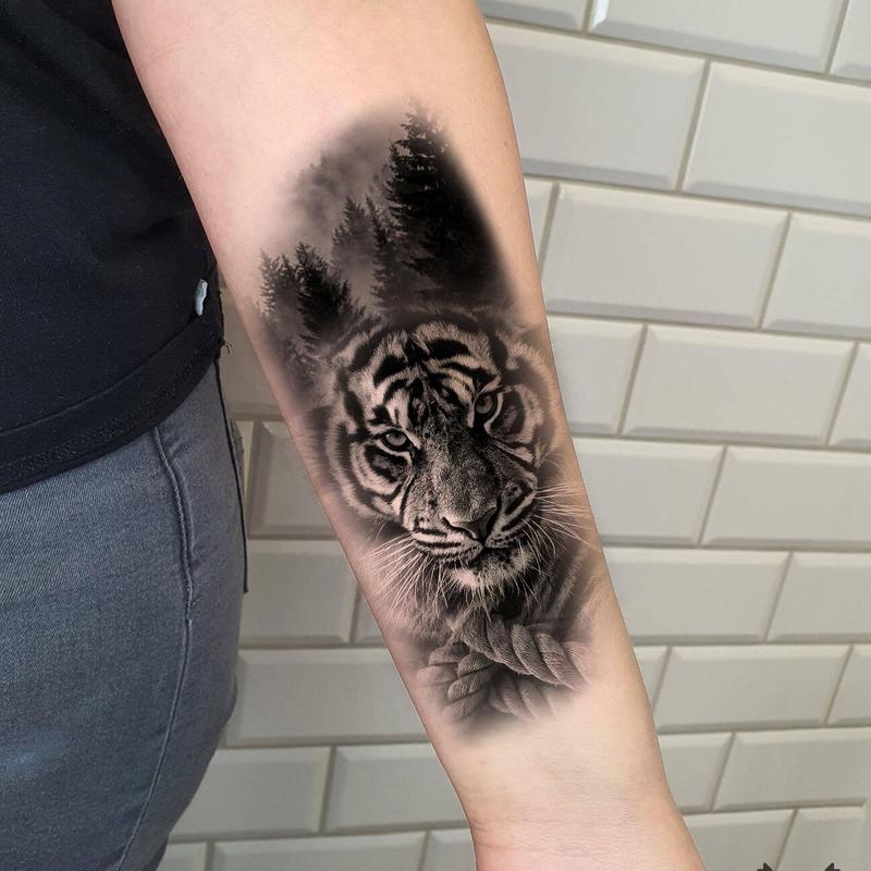 Realistic Forest Tiger Pattern Temporary Tattoo Sticker, Long Lasting Fake Tattoo Sticker, Body Art Decoration for Women & Men