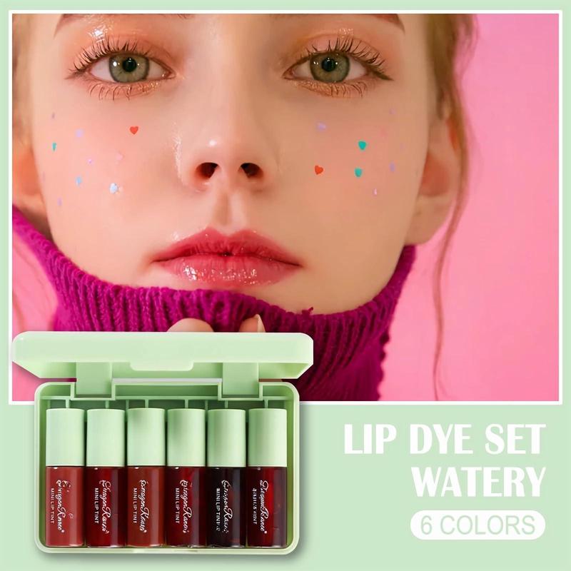 6 Colors Lip Tint Stain Set,Korean Lip Tint Watery Lip Gloss Mini Liquid Lipstick,Multi-use Lip and Cheek Tint Moisturizing Natural Lip Stain,Long-lasting Non-sticky Waterproof Lip Color Makeup Clear Long Lasting