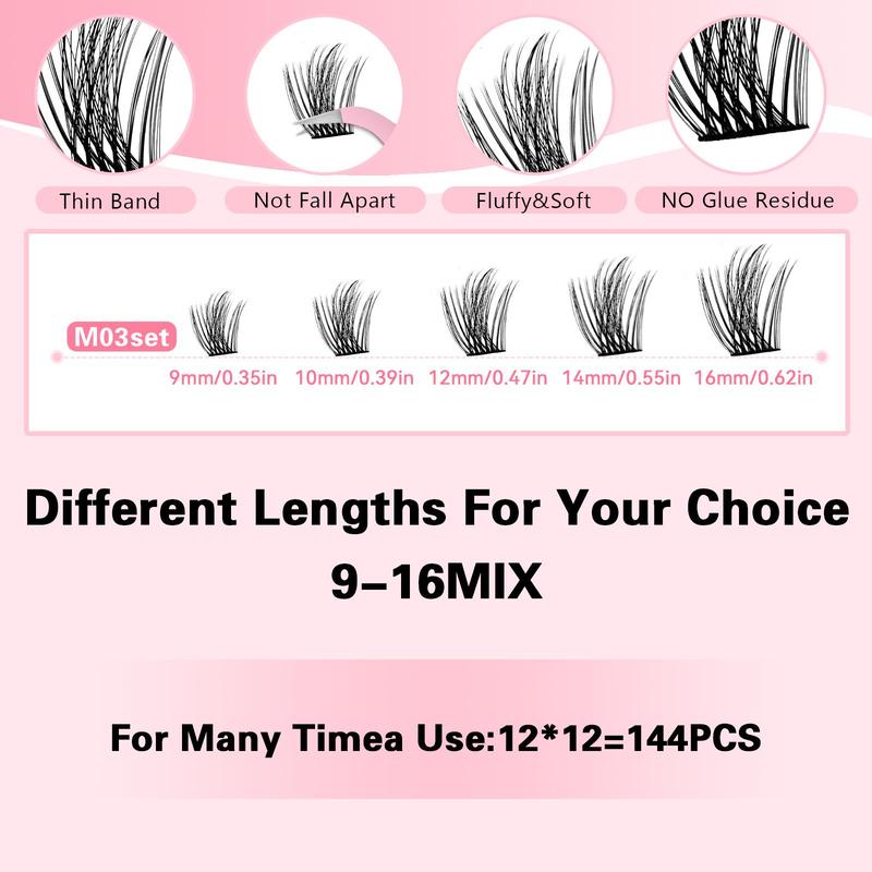 Summer 9-16mm D Curl Individual Eyelashes Extensions Kit, 1 Set Eyelash Extension Fluffy Curl False Eyelashes & Tweezers & Glue, DIY Eyelash Extensions Kit, Lashes Extension Kit, Makeup Set, Cosmetic Products, Christmas Gift