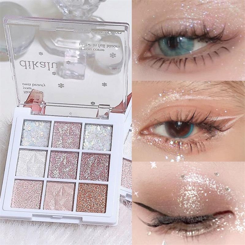 9 Color Eyeshadow Palette, Glitter Long Lasting Shimmering Eye Shadow Makeup Palette, Summer Makeup High Pigmented Blendable Eyeshadow Powder, Christmas Gift