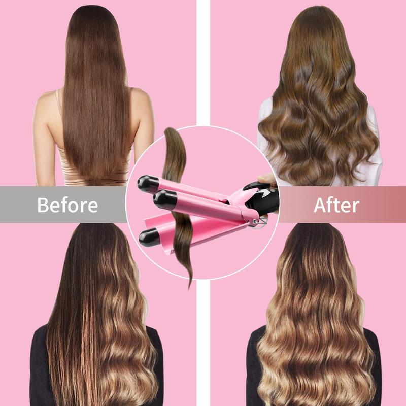 3 Barrel Curling Iron Hair Crimper: Dual Voltage Three Barrels Hair Waver - 1 inch Curler Wand