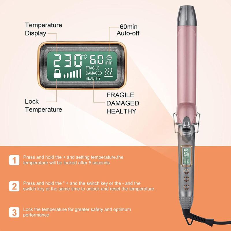 Professional Hair Curler, 1 Count Wave Ceramic Coated Plate PTC Heater LCD Display Curling Iron, Hair Styling Tool for Home & Salon Use