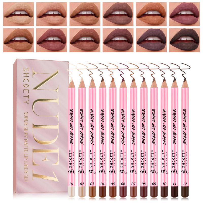 Long Lasting Matte Lip Liner Set, 12pcs set Moisturizing Lip Liner Pencil, Suitable for All Occasions Lip Makeup, Girls and Women Makeup Accessories