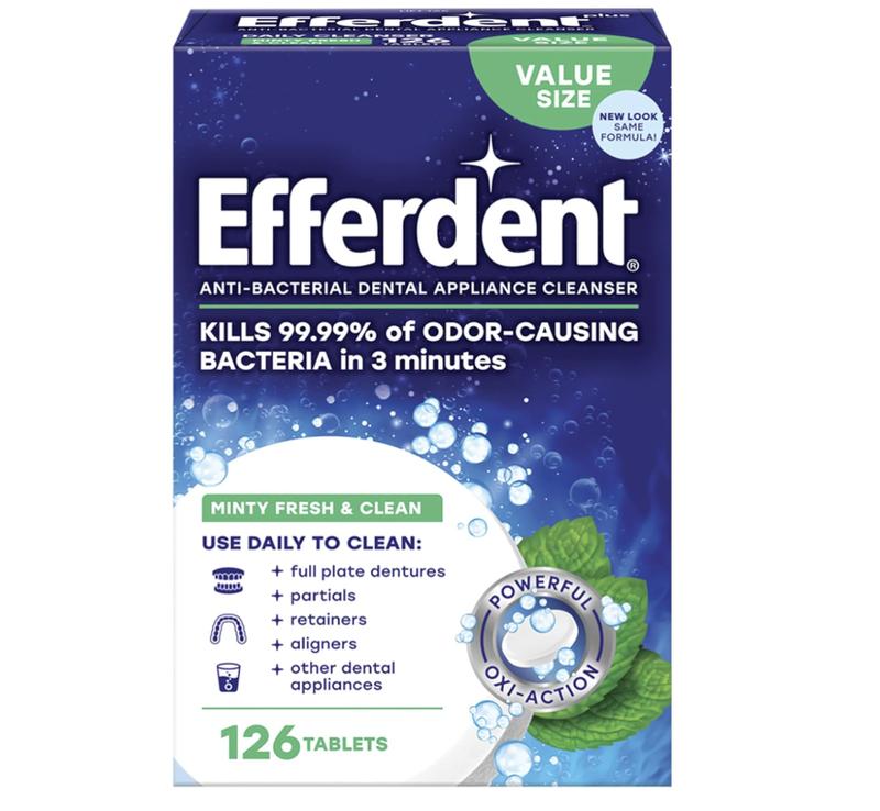 Efferdent Retainer Cleaning Tablets, Denture Cleaning Tablets for Dental Appliances, Minty Fresh & Clean, 126 Count