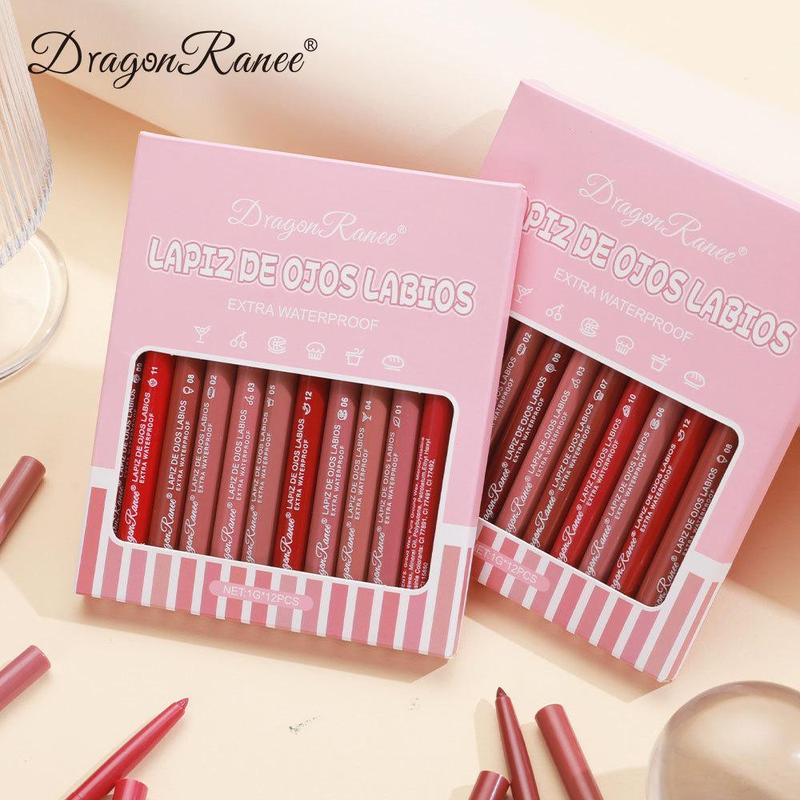 Long Lasting Lip Liner Set, 12pcs box Easy Coloring Lip Liner Pencil, Natural Lip Makeup Accessories for Women & Girls, Christmas Gift