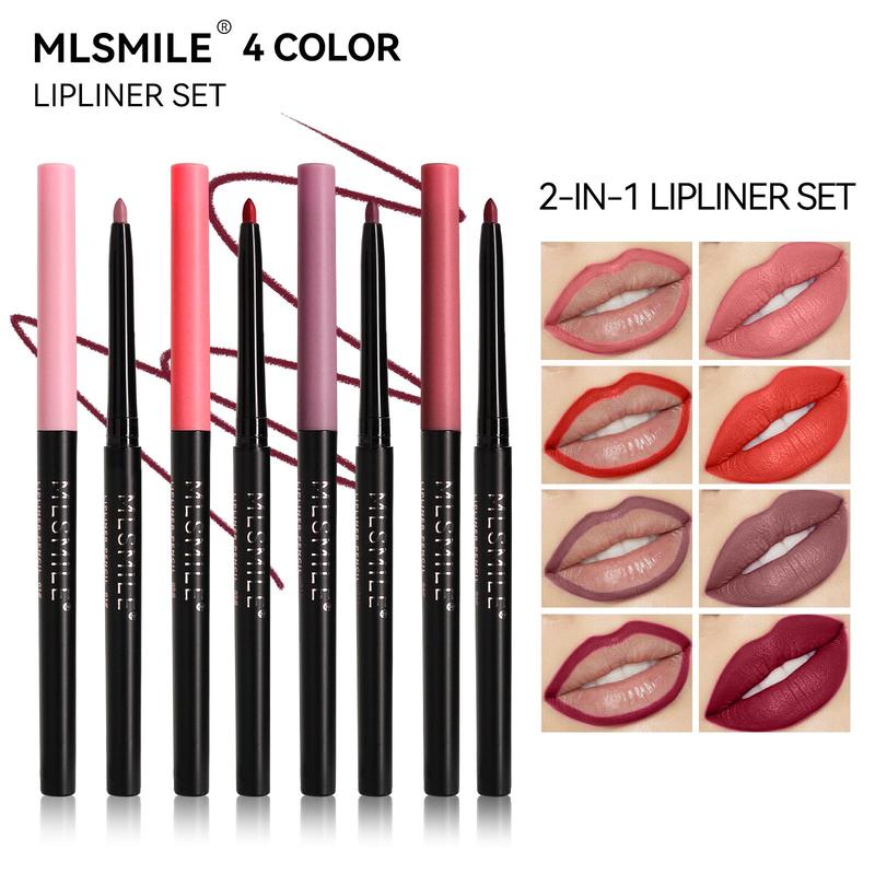 Long-lasting Lip Liner Set, 4 Counts set Waterproof Sweat Proof Lip Liner Pencil, Easy Coloring Non-fading Lip Liner Stick, Gifts for Women