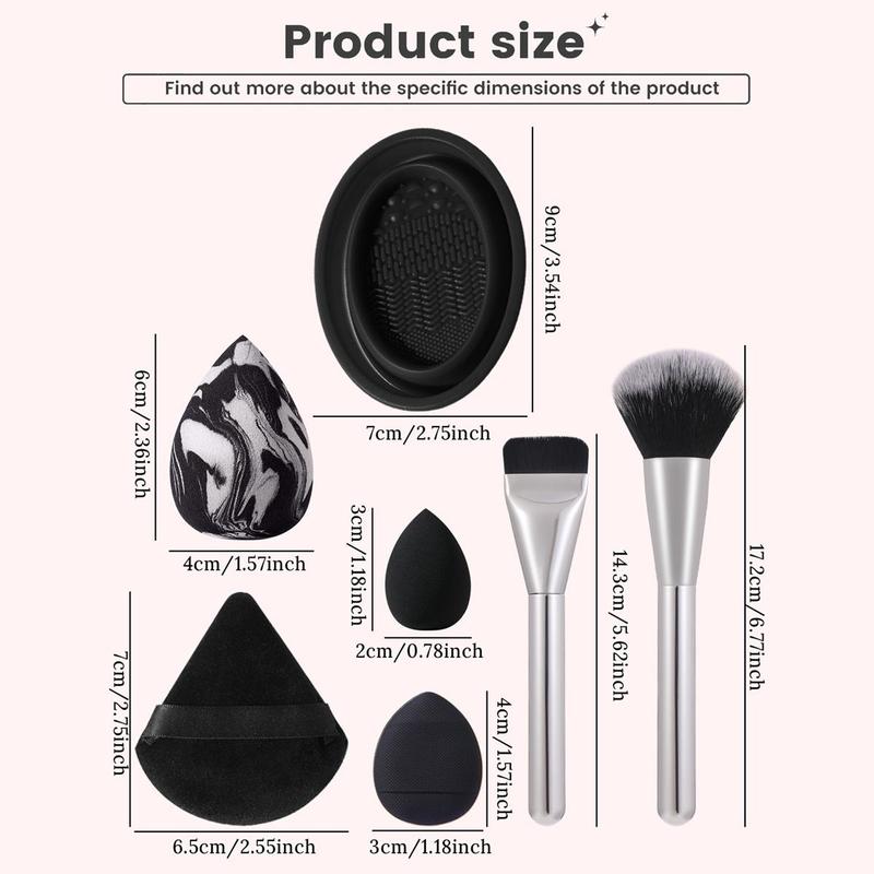 Makeup Sponge & Powder Puff Set, 1 Set Multi-use Cosmetic Brushes & Makeup Puff for Facial Detailing, Portable Brush Cleaning Pad, Makeup Accessories for Women